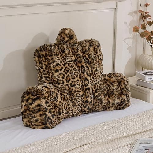 Animebody Reading Pillows for Boyfriend Adult,Velvet Back Pillow Bed Wedge Large, Back Rest Support Cushion for Sitting Up in Bed/Couch for Bedrest 18inch-Leopard Brown - Image 1