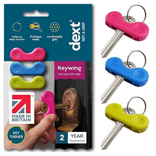 Dext - Keywing Key Turner Aid for People with Arthritis, Parkinson’s, and More, Comfortable and Secure Grip for Weak Hands, Lightweight, Durable, Click-On Design, Suitable for Flat Keys (Multipack, 3) - Image 1