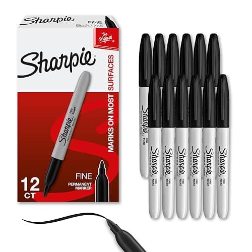 Sharpie Permanent Markers Set Quick Drying And Fade Resistant Fine Point Marker For Wood Plastic Paper Metal And More Drawing Coloring And Poster Marker Black 12 Count - Image 1