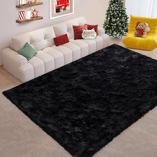 FinRèc Soft Black Area Rugs for Bedroom Living Room, 4x6 Feet Modern Indoor Fluffy Shaggy Rug, Non-Slip Fuzzy Furry Rug for Nursery Kids Room Dorm Room Home Decor, High Pile Plush Floor Carpet - Image 1