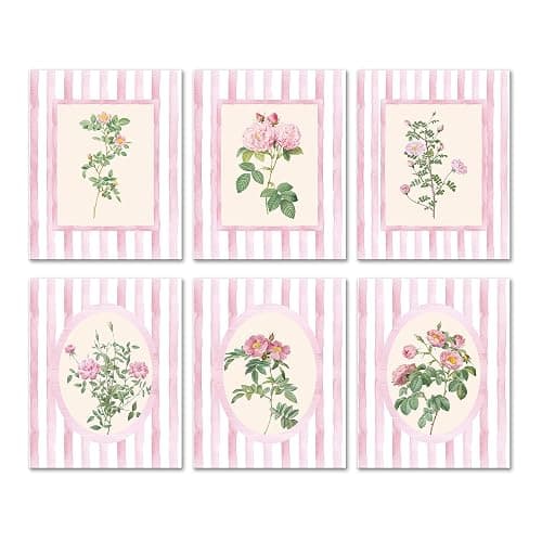 Isfvqyub Preppy Light Pink And White Flower Wall Art, Aesthetic Coquette Floral Poster For Girl Women, Trendy Watercolor Girly Wall Decor For Bedroom Dorm College Apartment, Set Of 6 -A12 - Image 1
