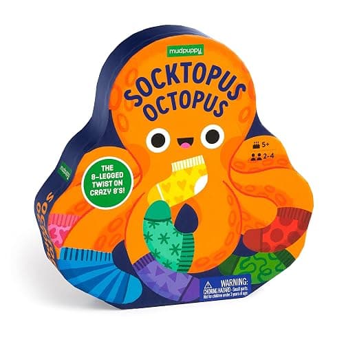 Mudpuppy Socktopus Octopus – 8 Legged Version of Classic Kids Crazy 8’s Memory Game with Color Matching and Pattern Recognition for Children Ages 5 and Up, 2-4 Players - Image 1