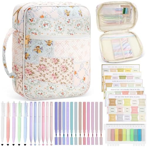 Bible Cover Case Study Supplies for Women Gifts Large Bible Cover with Highlighters Pens Tabs Cute Quilted Carrying Case Bible Journal Kit Accessories Christian Gifts Bible Sticky Notes A - Image 1