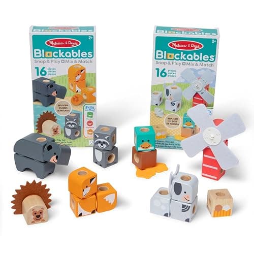 Melissa & Doug Blockables™ Farm and Woodland 2-Pack Bundle Connectable Wooden Building Blocks Preschool Play Set Toy - Image 1