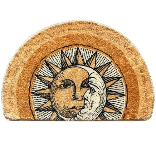 WERGHJ Half Round Door Mat, Semi Circle Bathroom Floor Rug, Tarot Sun Moon Welcome Entrance Way Mat, Non-Slip Absorbent Microfiber Tufted Indoor Rug for Kitchen Living Room - Image 1
