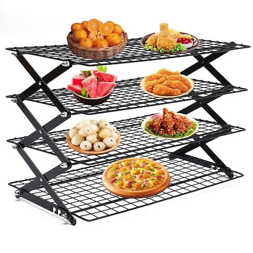 4-Tier Collapsible Cooling Rack, Adjustable Stackable Roasting Cooking Drying Wire, Barbecue Storage Display Shelf for Cookies Baking Picnic Party - Image 1