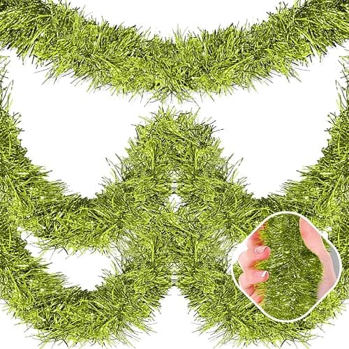 50 Feet Light Green Christmas Tinsel Garland, Metallic Foil Twist Garland Wall Hanging Tinsel Banner Backdrop for Parade Floats, Easter, Mother's Day, Wedding Party Decorations (2in x 50ft) - Image 1
