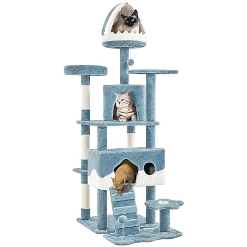Yaheetech Cat Tree, 72.5inch Ocean-Themed Cat Tower, Multi-Level Large Cat Tree for Indoor Cats with Shark's Mouth Bed & 2 Big Condos & 2 Wide Perches & Funny Toys, Blue & White - Image 1
