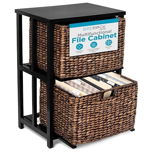 BIRDROCK HOME 2 Tiered File Cubby w/Wood Top - File Cabinet, Home Office Storage, Nightstand, Decorative Wooden Organizer | Desk, Modern Table, Shelves, Side Table, Craft Furniture - Brown Wash - Image 1