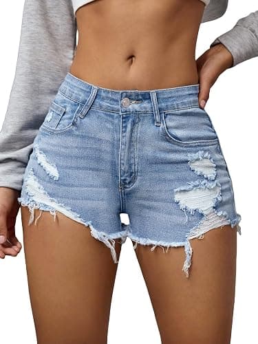 Verdusa Womens Shorts Jeans Y2k Outfits Summer Vintage Low Rise Ripped Distressed Skinny Mini Denim Shorts - Image 1