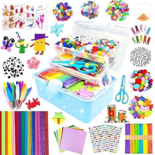 3000 Arts and Crafts Supplies for Kids Craft Kit Craft Box with Pipe Cleaners Arts and Crafts for Kids Age 4-6, 6-8, 8-12 DIY School Supplies Materials Set Toys Gifts for Girls Boys Toddlers, Blue - Image 1