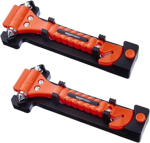 Amazon Basics Emergency Escape Tool, Window Breaker and Seatbelt Cutter, Car Safety Hammer with Protective Bracket, Bright Orange, 2 Pack, SW-835 - Image 1