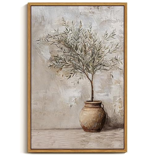 ARPEOTCY Vintage Framed Canvas Wall Art, 16x24 Inch, Large Classic Olive Tree in Vessel Prints for Home Decor, Botanical Still Life Paintings Hanging Wall Art for Bedroom, Living Room, Office - Image 1