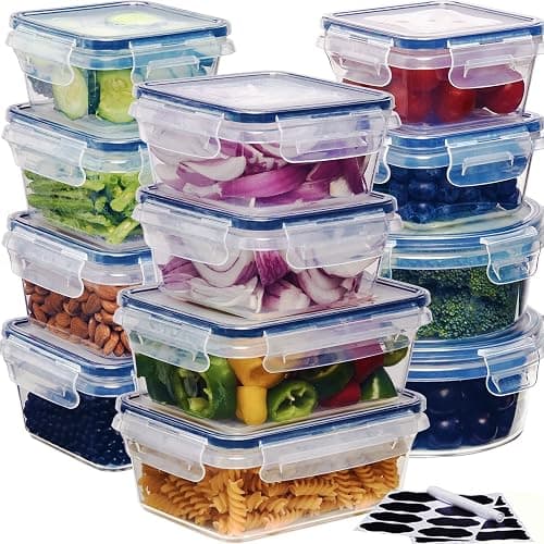 24-Pack Food Storage Container Set kitchen organizers Meal Prep Containers Lock Lids Reusable Plastic Lunch Box Snack Salad Containers 12 Boxes and 12 Lids Pantry and Kitchen Organization - Image 1