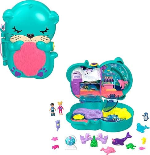 Polly Pocket Otter Aquarium Compact, Aquarium Theme with Micro Polly & Nicolas Dolls, 5 Reveals & 12 Accessories, Pop & Swap Feature, Great Gift for Ages 4 Years Old & Up - Image 1