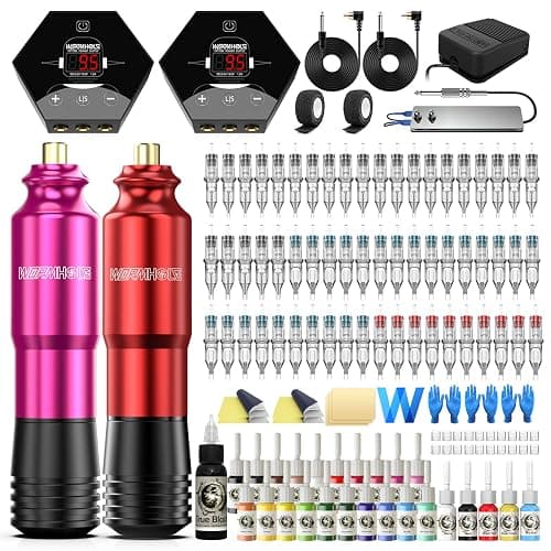 Wormhole Professional Rotary Tattoo Machine Kit - 60 Cartridge Needles, 26 Inks, Power Supply, Complete Pen Kit for Beginners and Artists - Image 1
