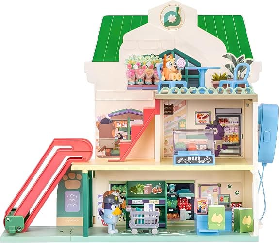 Bluey and Bingo Supermarket Playset with Escalator, Pretend Play Toys for Toddlers, Sounds and 15 Pieces, Grocery Store Playset - Image 1