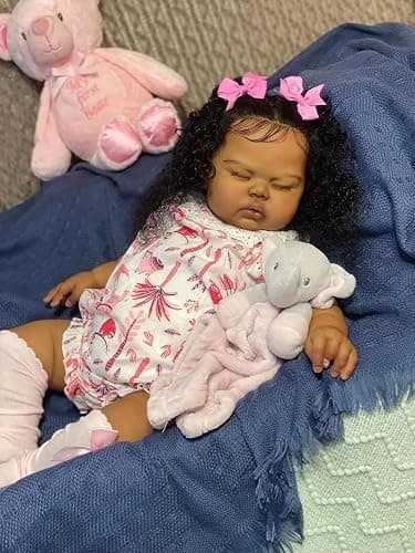 Angelbaby Black Girl Reborn Baby Dolls 19 Inch Realistic African American Baby Dolls Sleeping Newborn Doll with Brown Skin, Chubby Reborn Toddler with Curly Hair Gift for Age3+ - Image 1
