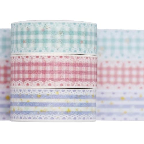 YUBBAEX Cute Printed Washi Tape 3 Rolls Japanese-Style Masking Tape Set Decorative for Arts, DIY Crafts, Journal Supplies, Planners, Scrapbook, Card/Gift Wrapping (Lace Checkered) - Image 1