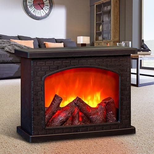 Fireplace Lanterns Decorative,Small Fake Fire Place,Flame Effect LED Fire Lamp,Battery Operated USB Charge Portable Fireplace,Indoor Outdoor Christmas Decoration (No Heater Function Black) - Image 1