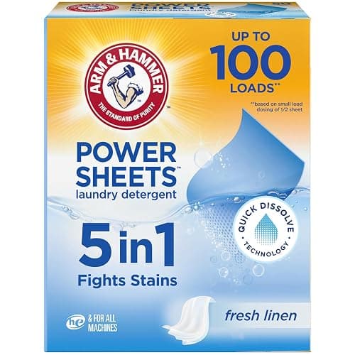 Arm & Hammer Power Sheets Laundry Detergent, Fresh Linen 50ct, up to 100 Small Loads (Packaging may vary) - Image 1