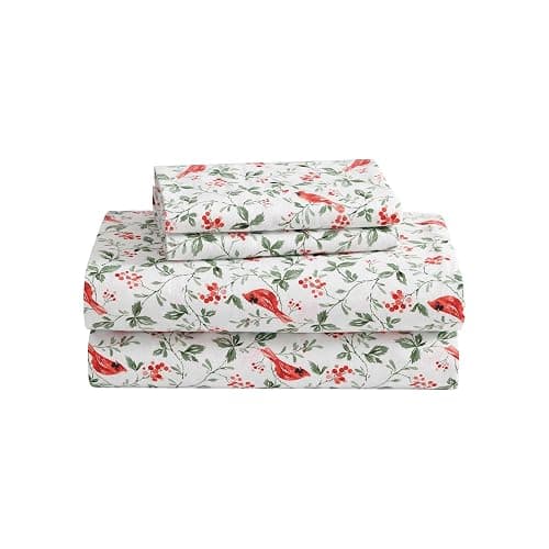 Laura Ashley - Flannel Sheets Queen Size, Anti-Pilling & Wrinkle Resistant Cotton, Touchably Soft for All-Season Comfort - Bed Sheets with Matching Pillowcases & Fitted Sheet (Jolly Cardinals Green) - Image 1
