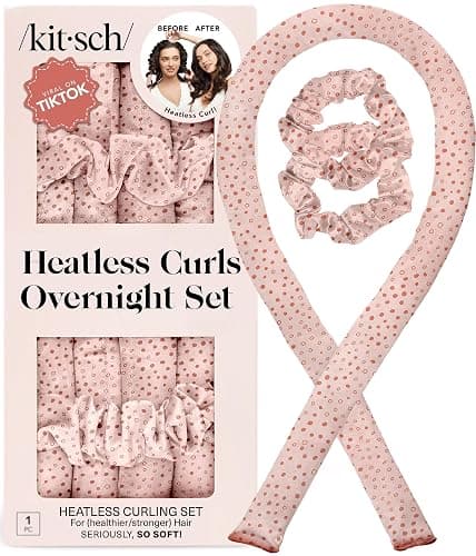 Kitsch Satin Heatless Curls Overnight Set - Micro Dot | No Heat Damage Overnight Curls | Comfortable Frizz Free Hair Curlers To Sleep In with 34" Hair Waver & 2 Satin Scrunchies - Image 1