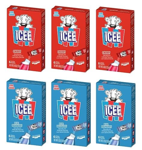 ICEE Singles To Go Variety Pack of 6-3 of Each - Cherry and Blue Raspberry - Zero Sugar Powdered Drink Mix - 6 Sticks Per Box - 36 Servings - Image 1