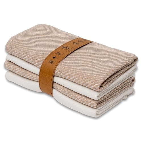 Ossano Kitchen Towels Set - 4 Pack, (20" x 30") - Boho & Decorative - Versatile as, Dish Towels for Drying Dishes, Drying Towels, Flour Sack Towel, Kitchen Cloths, Beige and Ecru - Image 1