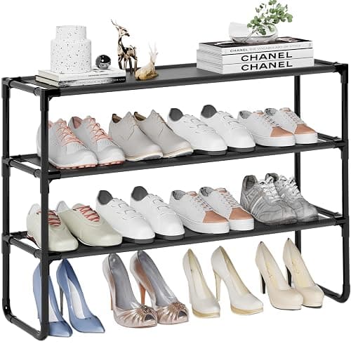 COAPUKT Long Shoe Rack, 3-Tier Stackable Shoe Organizer for Closet, Entryway, Hallway, Extra Bottom Layer, Holds 16-20 Pairs, Sturdy & Durable Waterproof Fabric Shelf, Space-Saving,Black(35.8" Wide) - Image 1
