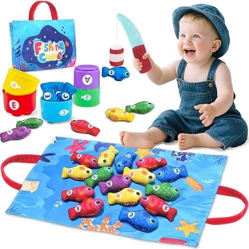 Montessori Toys for 1 Year Old, Toddler Fishing Game with Stacking Cups, Learning Educational Toys for 1 2 Year Old Boy Girl Birthday Gifts, Baby Toy 12-18 Months, Sensory Sorting Toy for Toddlers 1-3 - Image 1