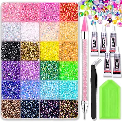 30000 PCS Resin Jelly Rhinestones Bedazzling Kit with Nail Rhinestones, 24 Colors 3mm Flatback Rainbow Gems with Paste Solution and Rhinestone Pen & Pliers for DIY Crafts Clothing Shoes Nail Art - Image 1