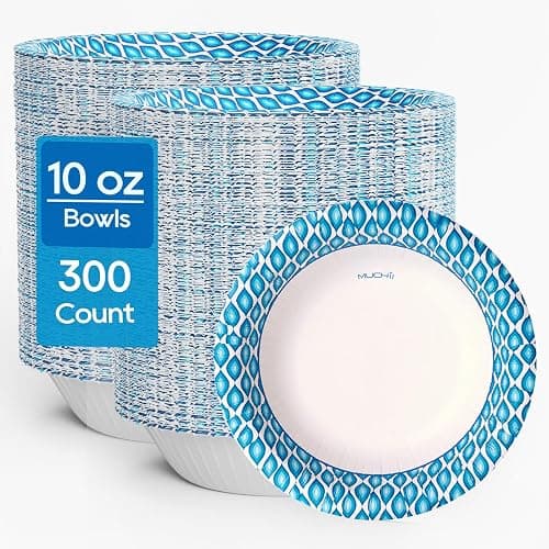 MUCHII 300 Count Paper Bowls 10 Oz Disposable Bowls, Printed Soak Proof Small Bowls for Snacks, Dessert, And Light Lunch Meals - Image 1