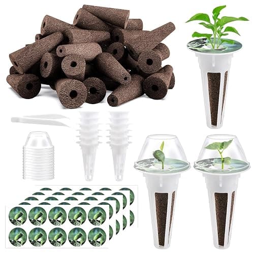Tigvio 125 Piece Hydroponic Pods Kit: Grow Anything with 50 Grow Sponges, 12 Baskets, 12 Domes, 50 Labels, 1 Tweezer - Compatible with All Hydroponics Brands - Image 1