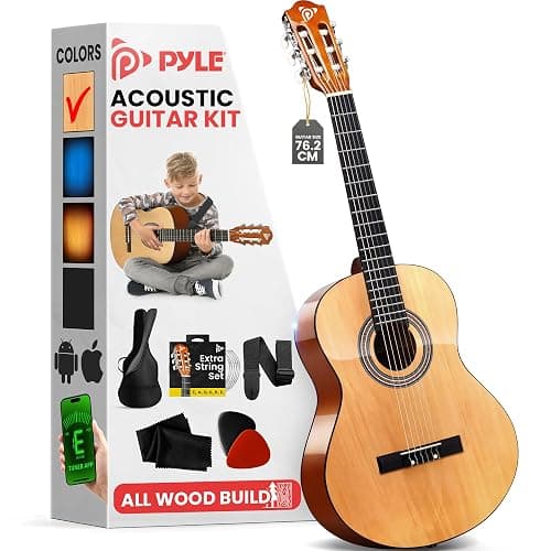 Pyle 30" Beginner Classical Acoustic Guitar - 6 String Junior Guitar with Case, Strap, Tuner, Picks, Nylon Strings, Linden Wood Body & Wooden Fretboard - Ideal for Kids & Beginners - Image 1