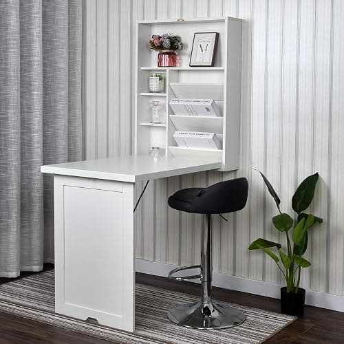 YUSING Wall Mounted Table, Fold Out Convertible Desk Multi-Function Computer Desk Writing Desk Home Office Wood Wall Floating Desk with Large Storage Area - Image 1