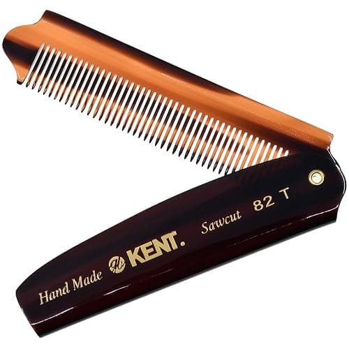Kent 82T 4" Handmade Folding Pocket Comb for Men, Fine Tooth Hair Comb Straightener for Everyday Grooming Styling Hair, Beard or Mustache, Use Dry or with Balms, Saw Cut Hand Polished, Made in England - 1 PACK - Tortoiseshell - Image 1