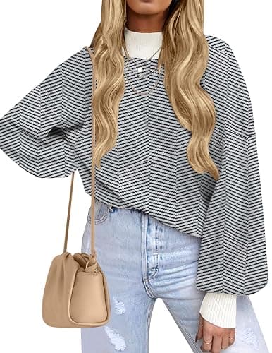 ZESICA Women's 2025 Fall Fashion Turtleneck Long Sleeve Striped Ribbed Knit Loose Pullover Sweater Tops - Image 1