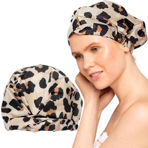Kitsch Luxury Shower Caps for Women Reusable Waterproof - Large Shower Cap for Women, Non-slip, Quick-dry Hair Cap for Long and Short Hair, Comfortable and Stylish Design - Leopard - Image 1