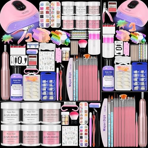 Acrylic Nail Kit with liquid Monomer,6 colors Glitter Acrylic powder UV Lamp for Beginners with Everything Nail Supplies (White) - Image 1