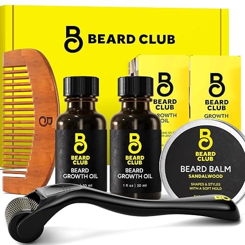 The Beard Club Enhanced Beard Growth Kit - Derma Roller, Beard Growth Oil (2PK), Sandalwood Beard Balm, Comb - Gift Set - Enhanced Beard Growth Kit - Image 1