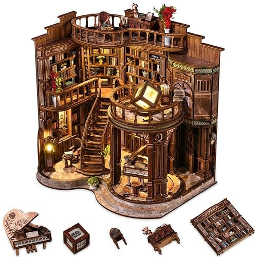 3DVASE Book Nooks for Adults, DIY Miniature Dollhouse Book Nook Kit, Model Kits Craft Kits for Adults, 3D Wooden Puzzle Book Nook Craft Bookshelf Decor, Adult Craft Kits Gift with Led Light - Image 1