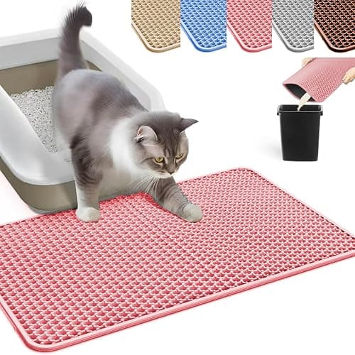 HCY&WLD Cat Litter Mat, Honeycomb Double Layer Cat Litter Trapping Mat, Waterproof Urine Proof Non-Slip, Scatter Control, Less Waste, Easier to Clean, Pink, 24" x 18" - Image 1
