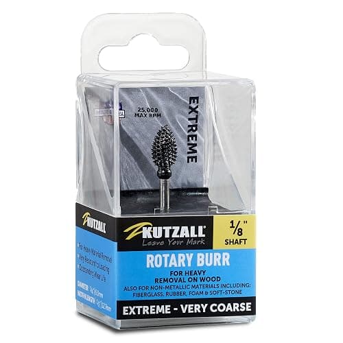 Kutzall Extreme Flame Rotary Burr, 1⁄8" Shaft, Very Coarse- Wood Carving Bit for Dremel, Foredom, DeWalt, Milwaukee. Abrasive Tungsten Carbide, 1⁄4" (6.3mm) Dia. X 1⁄2" (12.7mm) Length FLX-14-EC - Image 1