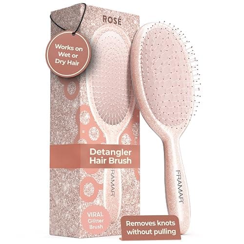 FRAMAR Glitter Hair Brush Detangler, Detangling Hairbrush For Women, Wet Hair Brush For Girls, Hair Detangler Brush, Wet Hairbrush, Hairbrushes, Girls Hairbrush Detangler, Reduces Frizz – Rosé - Image 1