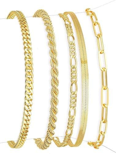 DEARMAY 14K Gold Plated Bracelets for Women, Jewelry Sets Cute Tennis Beaded Bracelets Cuban Link Paperclip Chain Dainty Bracelet Pack Gifts - Image 1