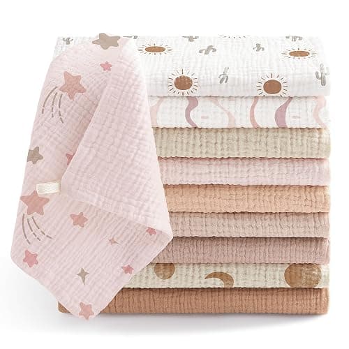 bearmoss Muslin Squares Cloths 100% Cotton Baby Burp Cloth 25x25CM Large Ultra-Absorbent Burp Cloth Soft Baby Face Towel for Newborn Baby Boy and Girl, 10Pack (Dreamland) - Image 1