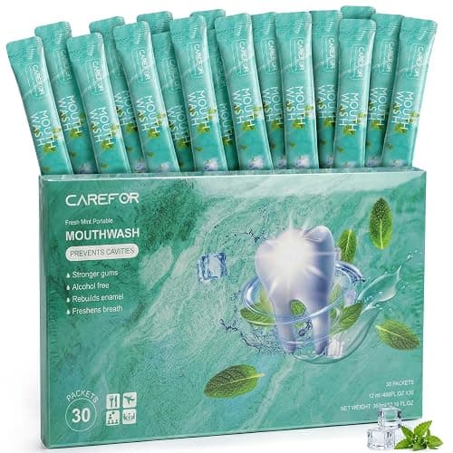 Mouthwash Travel Size Portable Packets to Go, Alcohol & Fluoride Free Fresh Mint MouthwashStrips for Superior Oral Hygiene,30 Individual Disposable Mouthwash Packs(Pack of 30) - Image 1