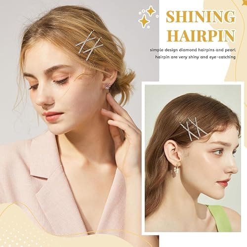 20 Pcs Rhinestone Hair Clips Set, Gold & Silver Crystal Hair Pins, Bling X-Shaped Hair Accessories for Women Girls, Trendy Hair Decor for Party, Wedding, Daily Styling (Gold, Silver,2) - Image 1