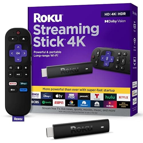 Roku Streaming Stick 4K - HDR & Dolby Vision Roku Streaming Device for TV with Voice Remote & Long-Range Wi-Fi - Free & Live TV - Image 1